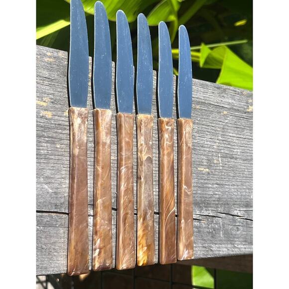6 Vintage Flatware Bakelite? handle Knives. Duraset. stainless USA. Kitchen. - Picture 2 of 10